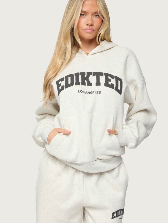 Edikted Tops - Edikted LA Cream Pullover Hoodie with Black Logo